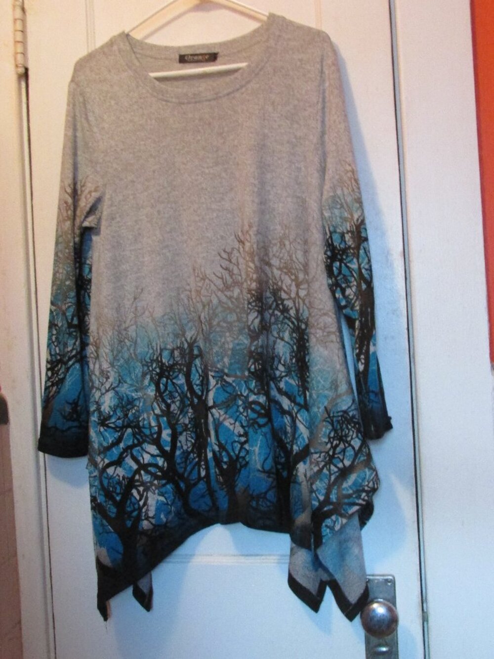 Orange Fashion Village Asymmetrical Tunic Sweater  Size Large Trees